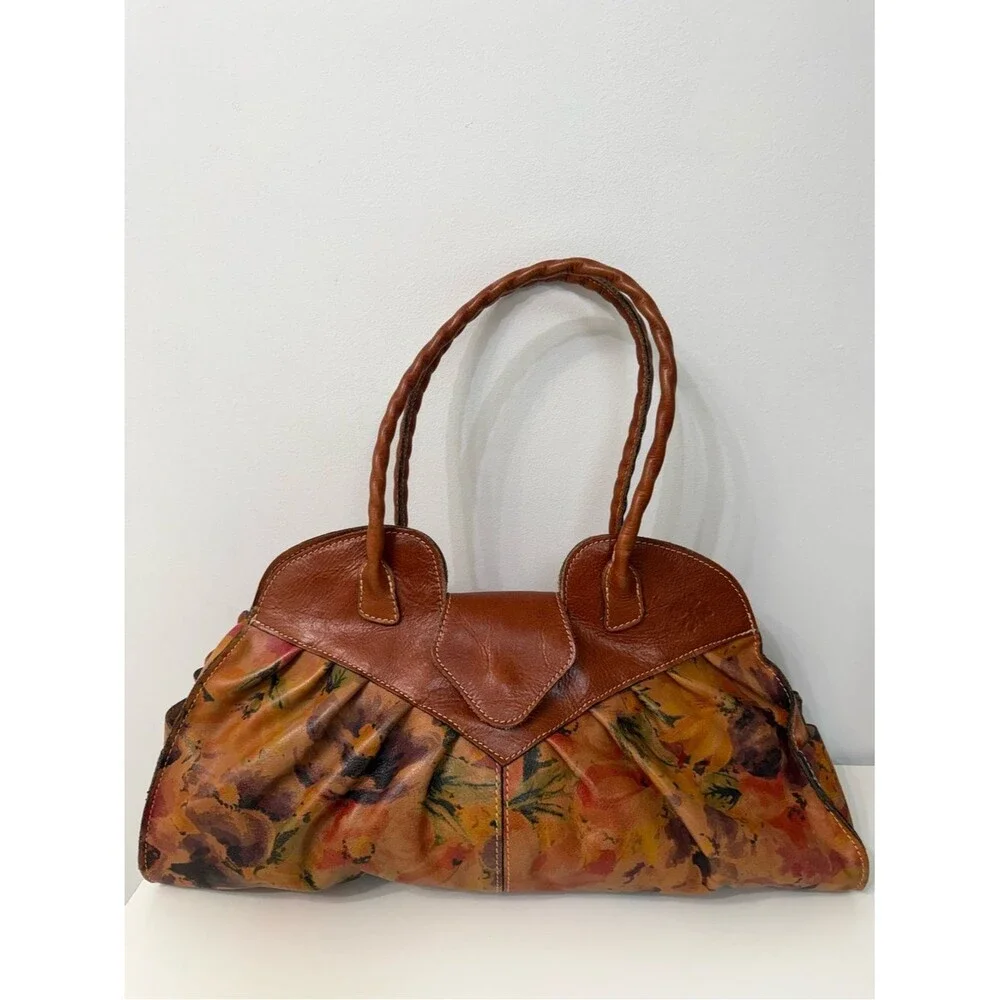 Patricia Nash Heritage Lione Multi Floral Pleated Leather Tote Satchel Bag Purse